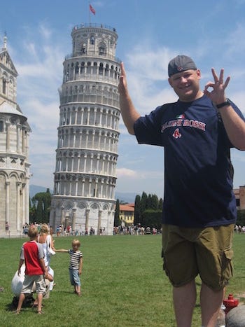 Example of forced perspective showing how dimensionality reduction can create optical illusions