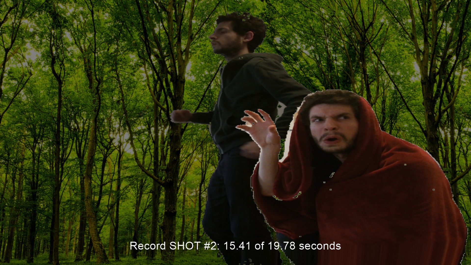 Two actors in forest scene