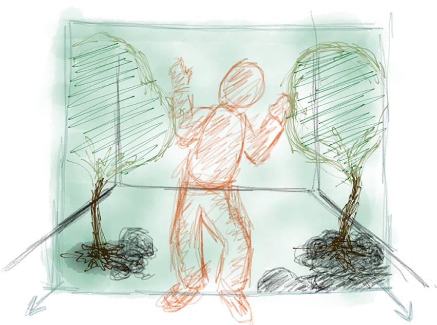 Sketch of establishing shot with user pose