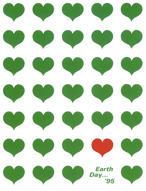 A poster by Paul Rand using equally spaced hearts as the core design idea.