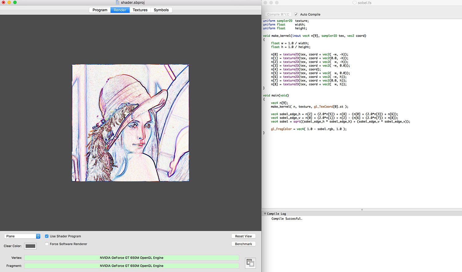 Example of a GLSL shader Sobel edge detection effect